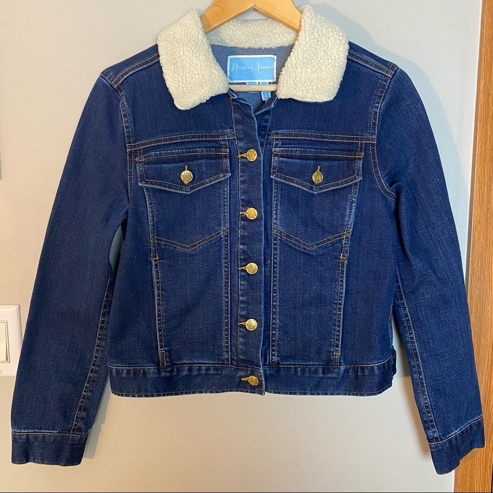 Draper James Dark Wash Denim Blue Jean Sherpa Jacket Small